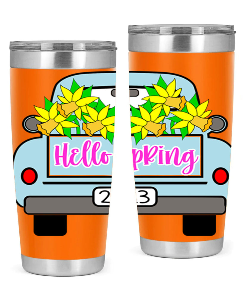 Hello Spring Farm truck with daffodils196#- spring- Tumbler