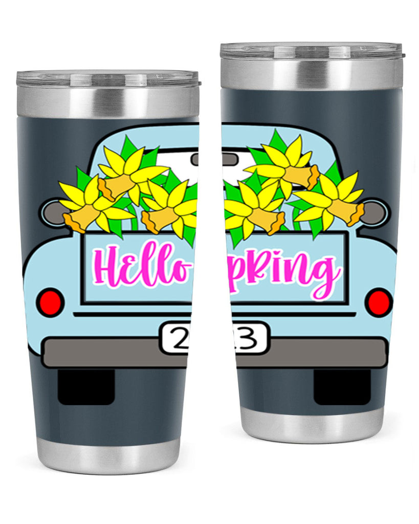 Hello Spring Farm truck with daffodils196#- spring- Tumbler