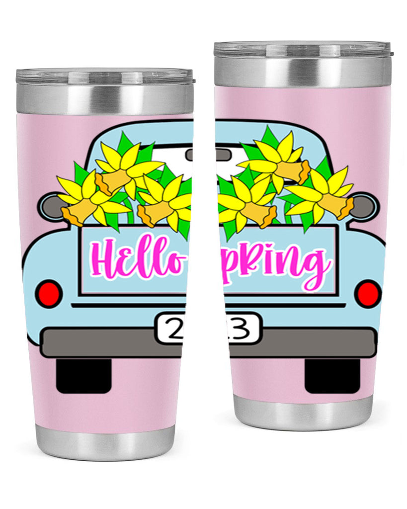 Hello Spring Farm truck with daffodils196#- spring- Tumbler