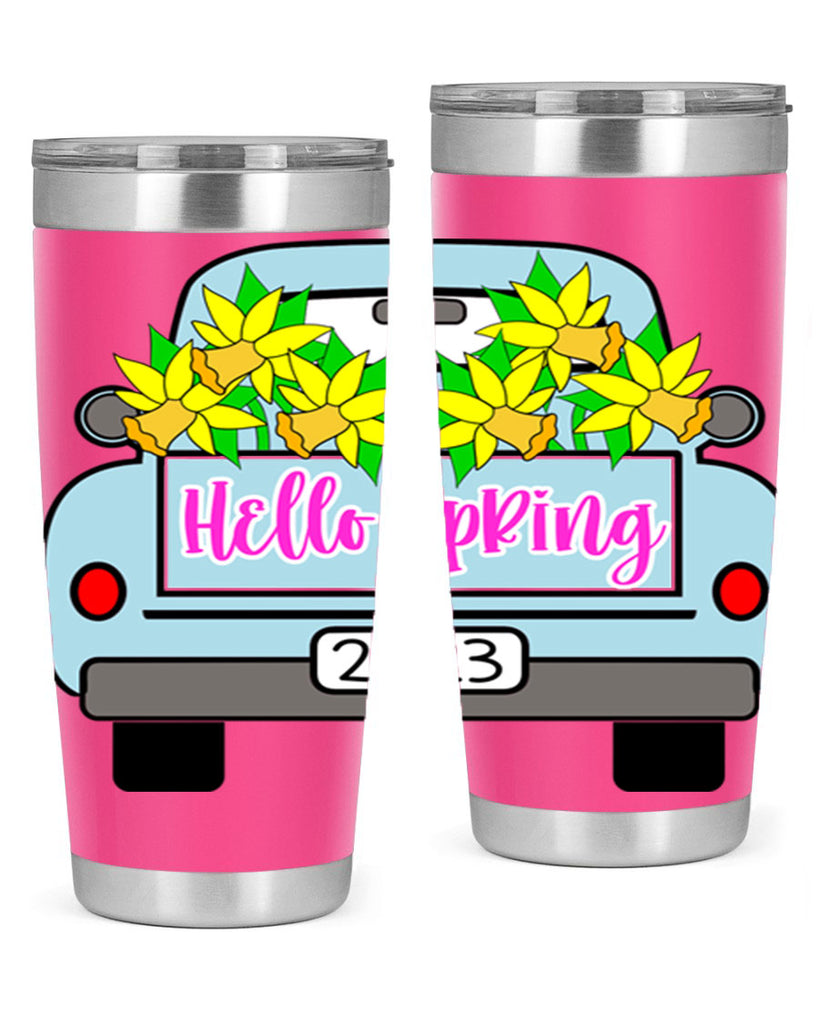 Hello Spring Farm truck with daffodils196#- spring- Tumbler