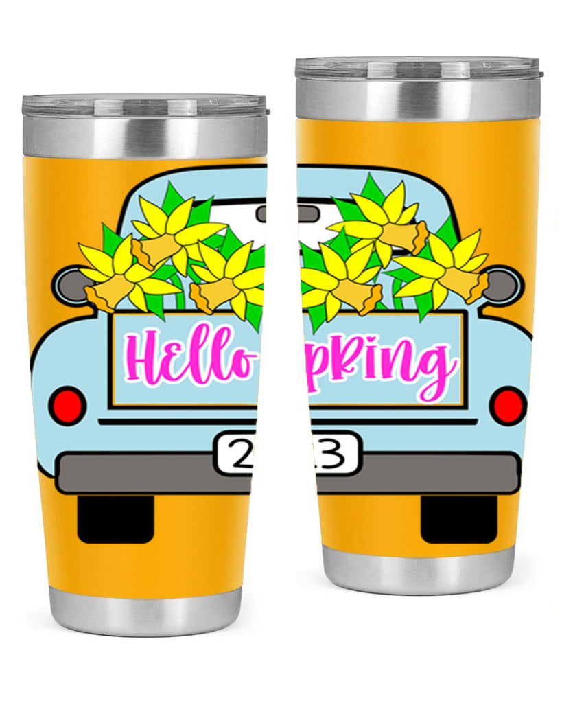 Hello Spring Farm truck with daffodils196#- spring- Tumbler