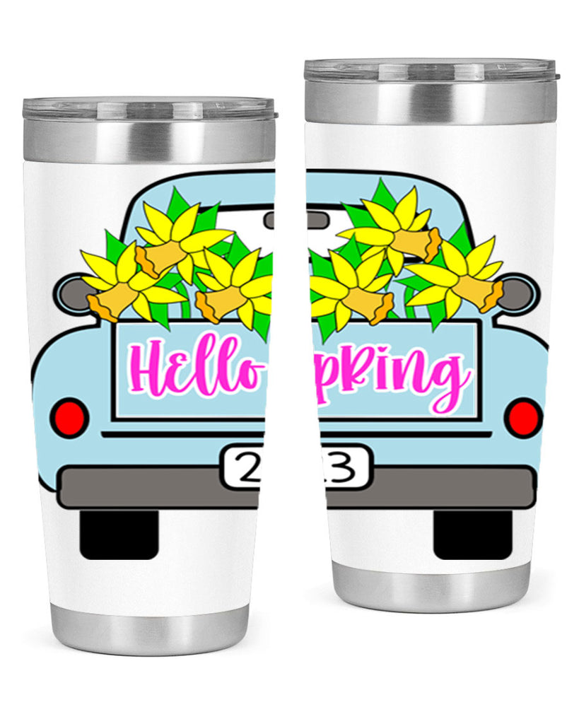 Hello Spring Farm truck with daffodils196#- spring- Tumbler