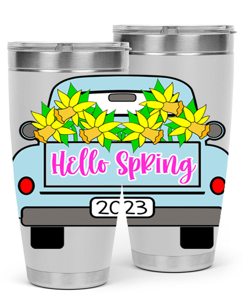 Hello Spring Farm truck with daffodils196#- spring- Tumbler