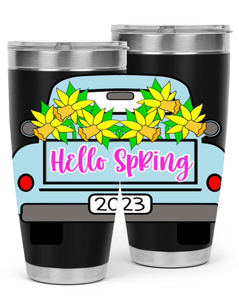 Hello Spring Farm truck with daffodils196#- spring- Tumbler