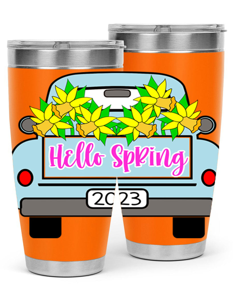 Hello Spring Farm truck with daffodils196#- spring- Tumbler