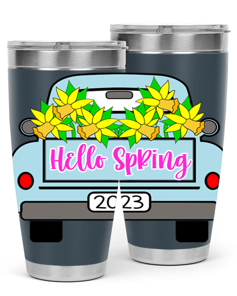 Hello Spring Farm truck with daffodils196#- spring- Tumbler