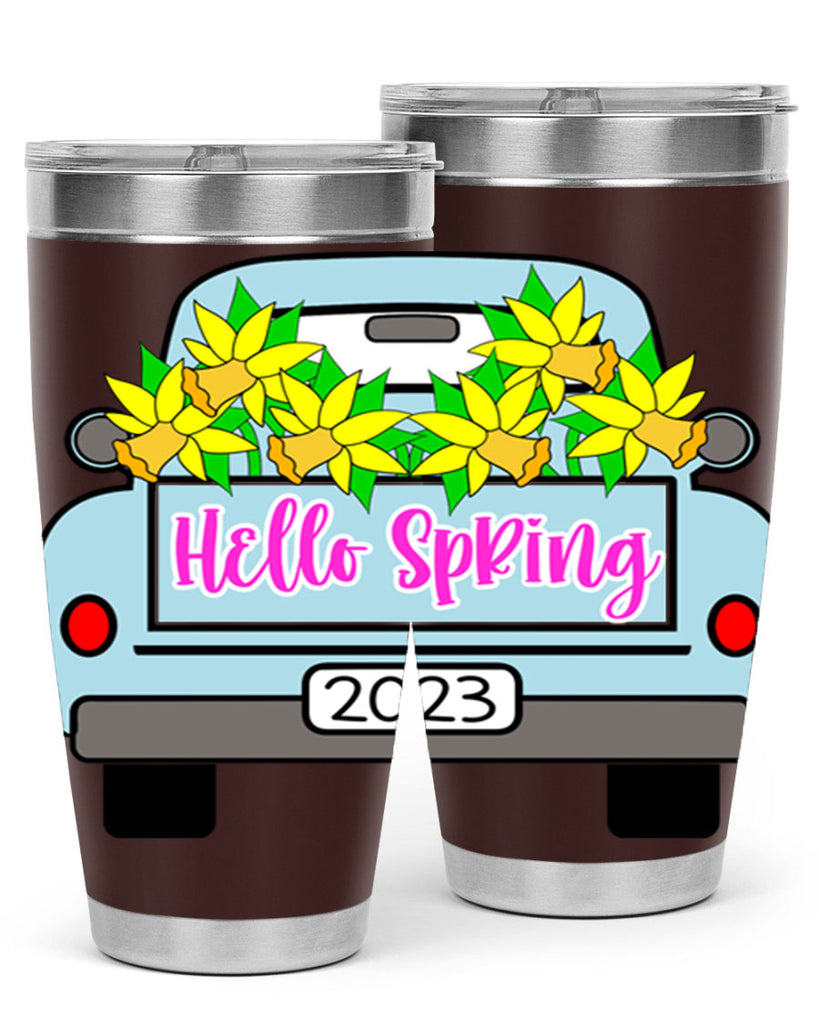 Hello Spring Farm truck with daffodils196#- spring- Tumbler