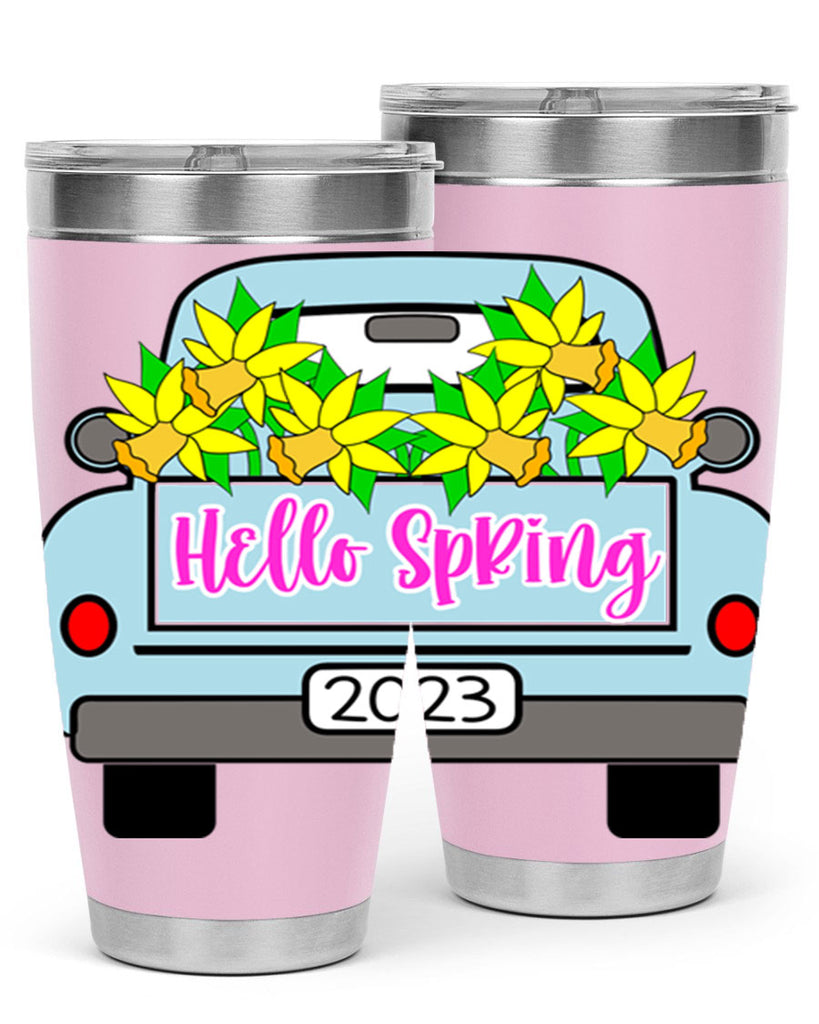 Hello Spring Farm truck with daffodils196#- spring- Tumbler