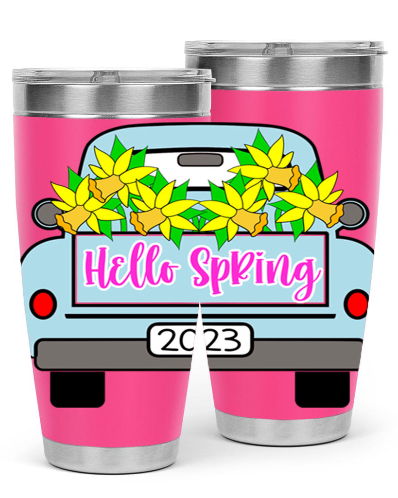Hello Spring Farm truck with daffodils196#- spring- Tumbler