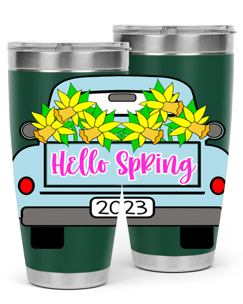 Hello Spring Farm truck with daffodils196#- spring- Tumbler