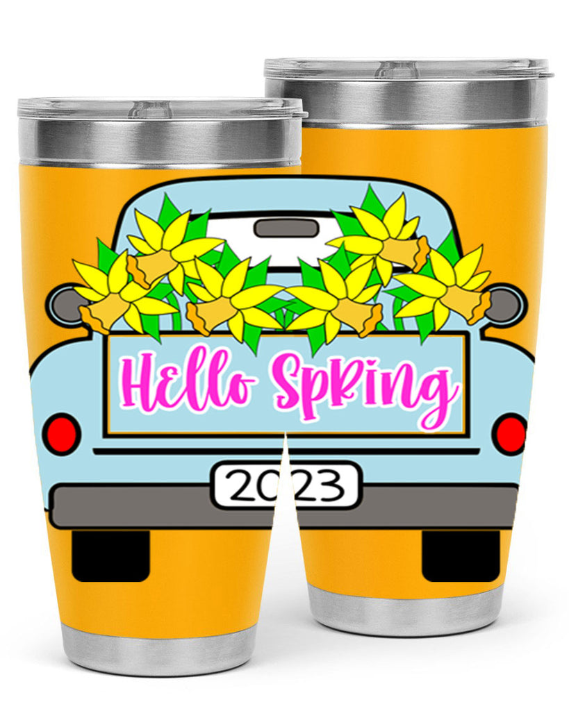 Hello Spring Farm truck with daffodils196#- spring- Tumbler