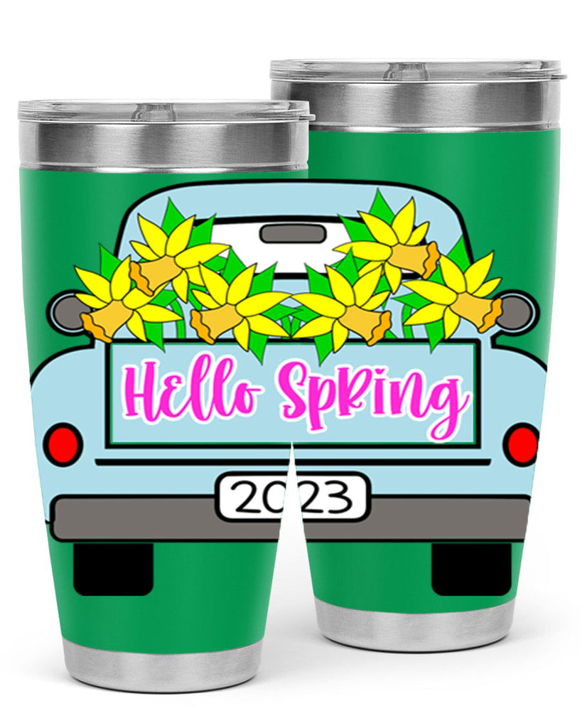 Hello Spring Farm truck with daffodils196#- spring- Tumbler