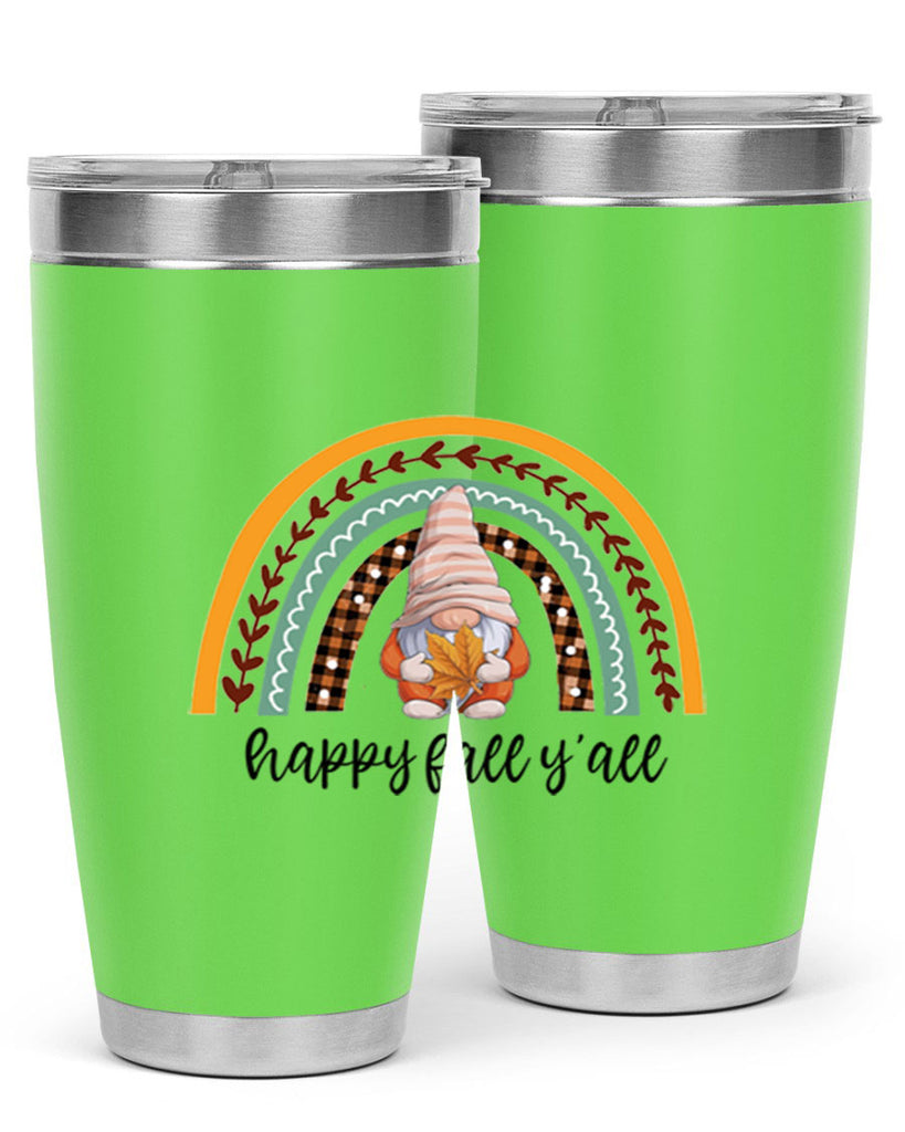 HappyFallYallGnomeRainbow 255#- fall- Tumbler