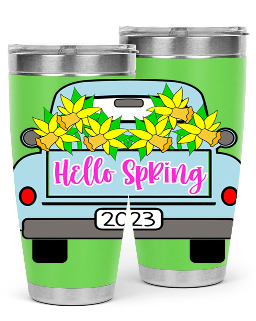 Hello Spring Farm truck with daffodils196#- spring- Tumbler