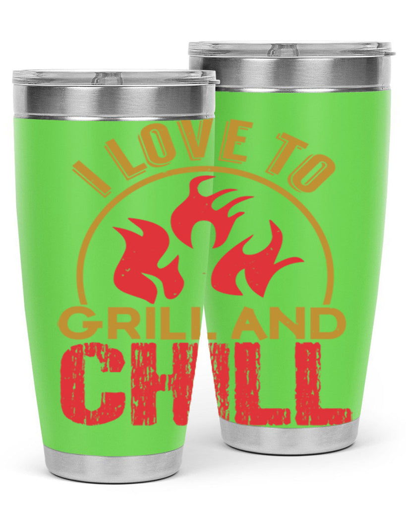 i love to grill and chill 38#- bbq- Tumbler