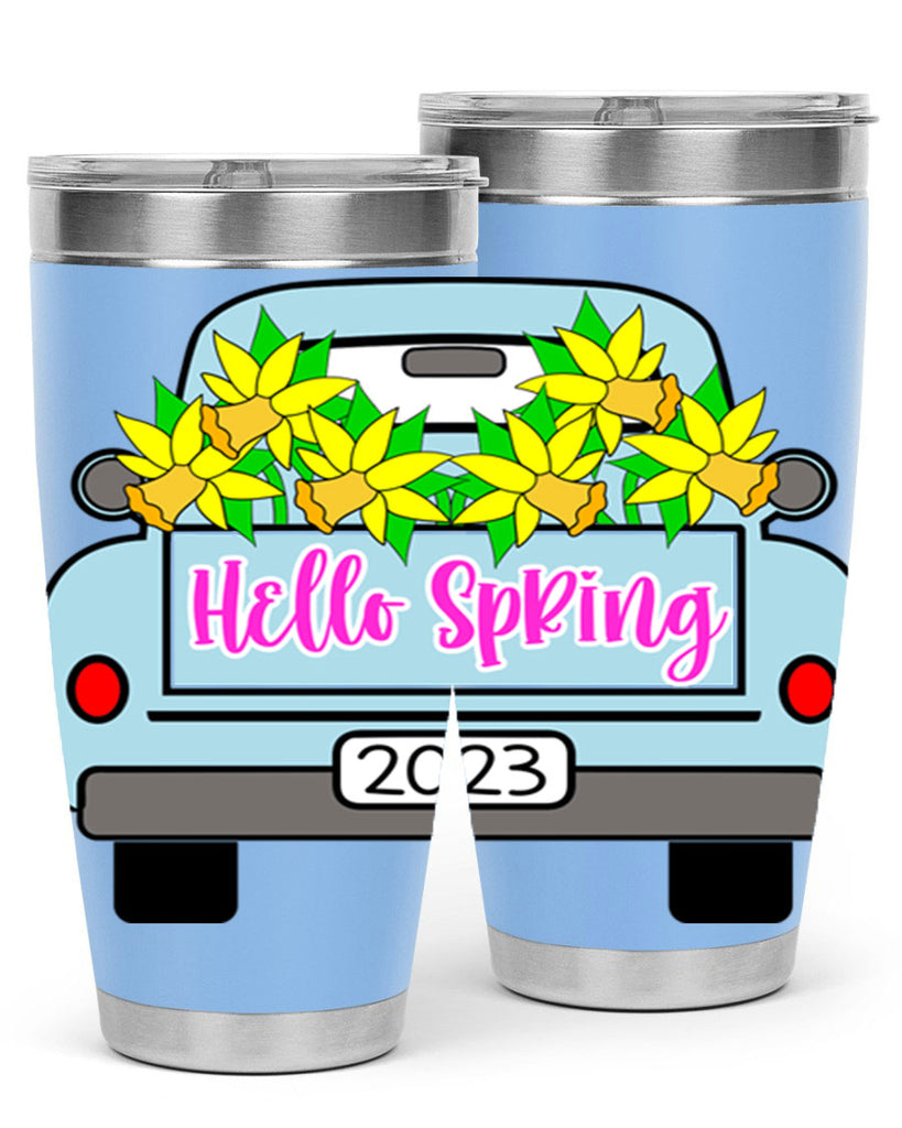Hello Spring Farm truck with daffodils196#- spring- Tumbler