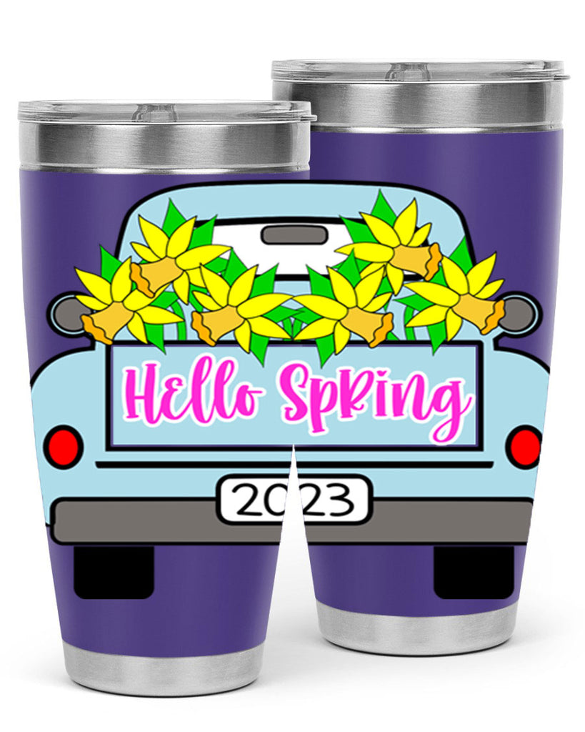 Hello Spring Farm truck with daffodils196#- spring- Tumbler