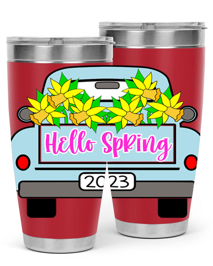 Hello Spring Farm truck with daffodils196#- spring- Tumbler