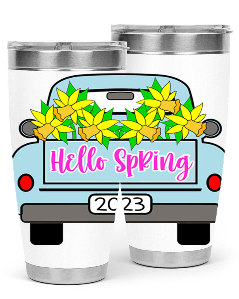 Hello Spring Farm truck with daffodils196#- spring- Tumbler