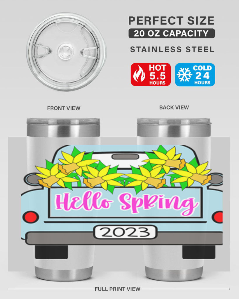 Hello Spring Farm truck with daffodils196#- spring- Tumbler