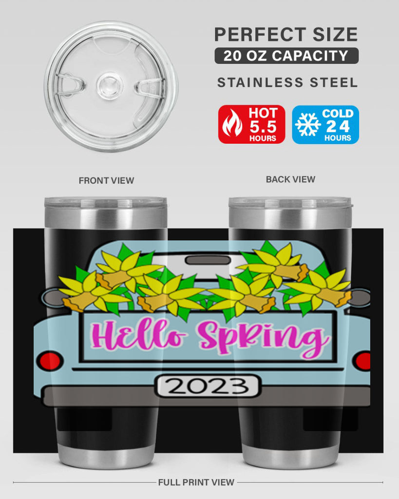 Hello Spring Farm truck with daffodils196#- spring- Tumbler