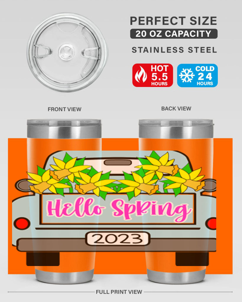 Hello Spring Farm truck with daffodils196#- spring- Tumbler