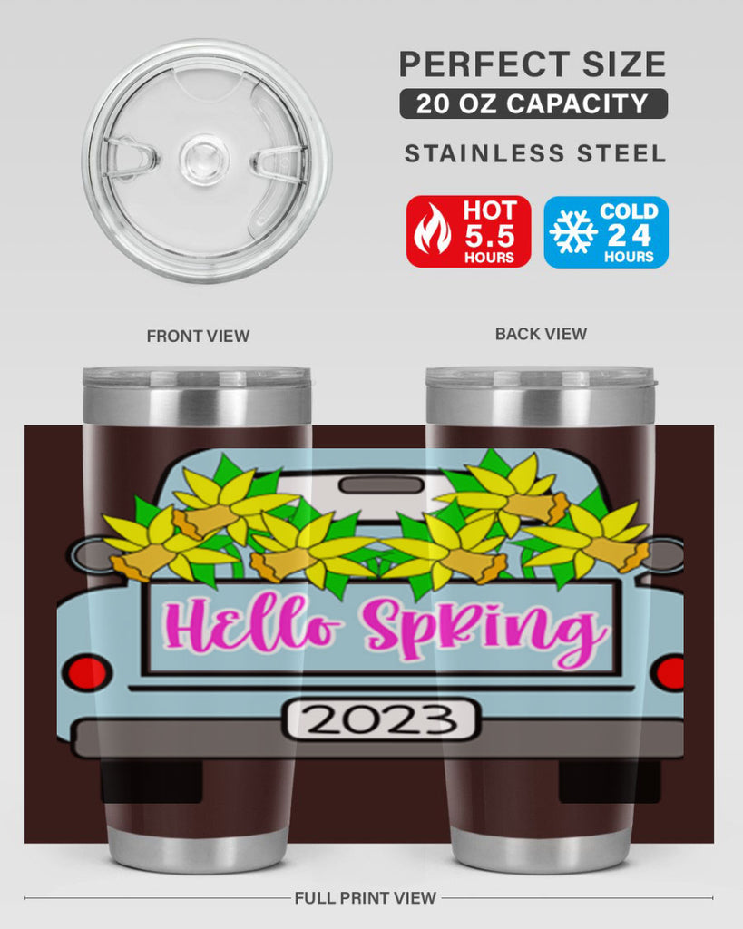 Hello Spring Farm truck with daffodils196#- spring- Tumbler