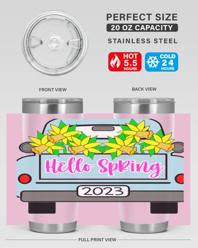 Hello Spring Farm truck with daffodils196#- spring- Tumbler