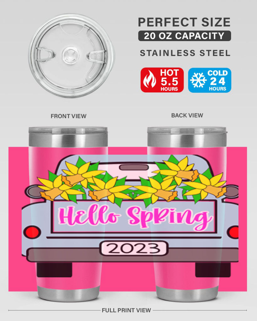 Hello Spring Farm truck with daffodils196#- spring- Tumbler