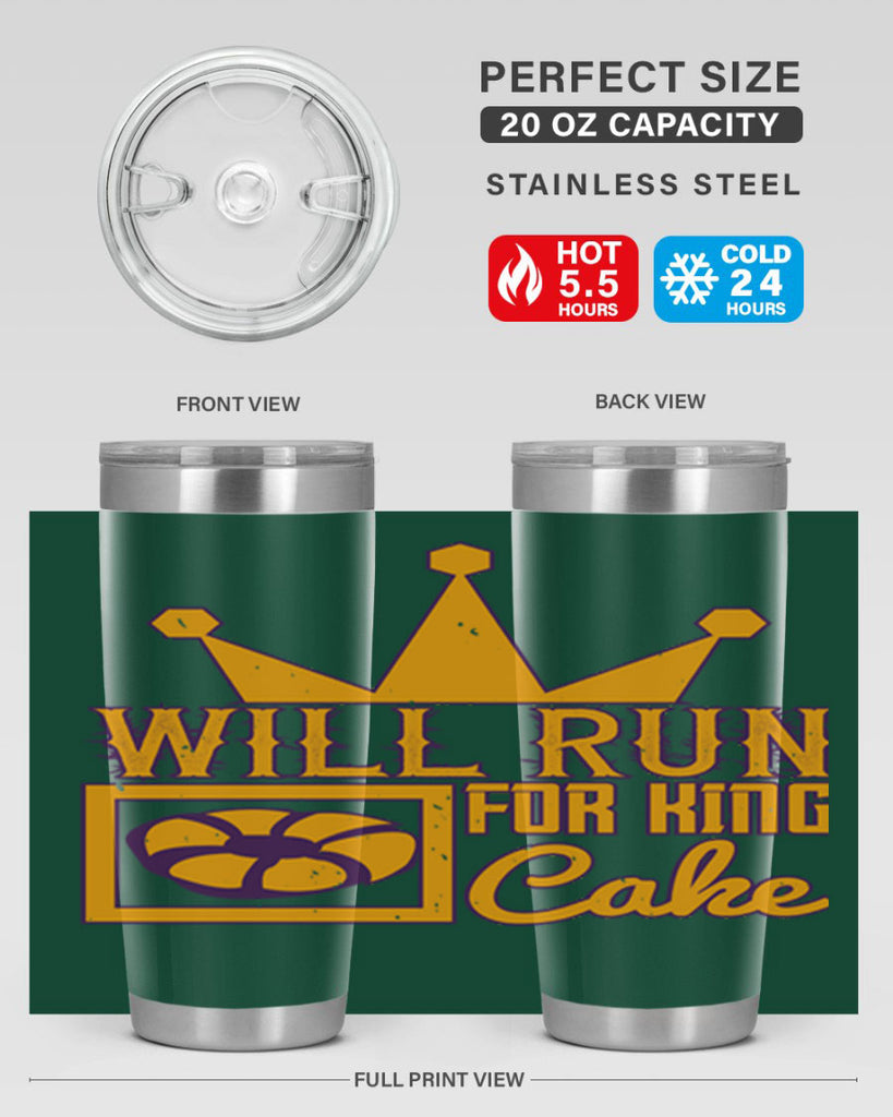 will run for king cake 28#- mardi gras- Tumbler