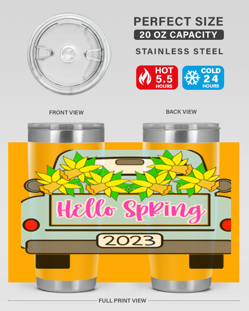 Hello Spring Farm truck with daffodils196#- spring- Tumbler