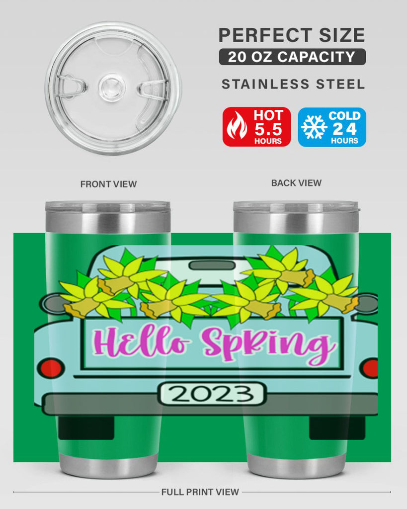 Hello Spring Farm truck with daffodils196#- spring- Tumbler