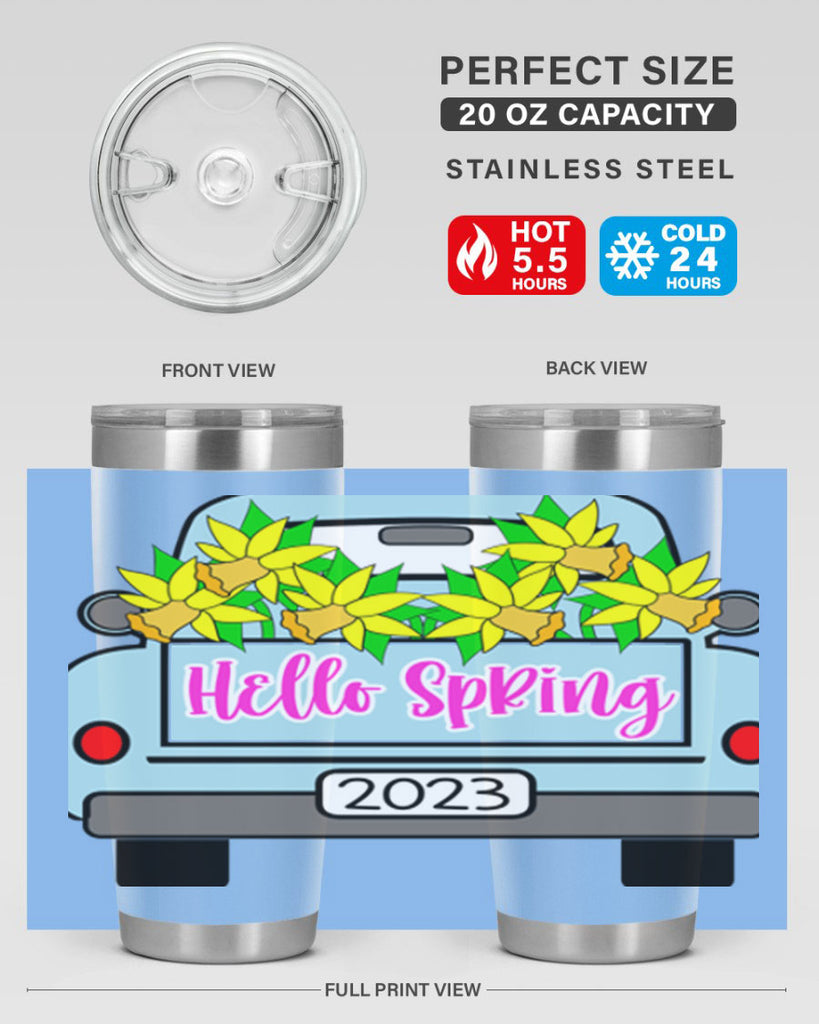 Hello Spring Farm truck with daffodils196#- spring- Tumbler