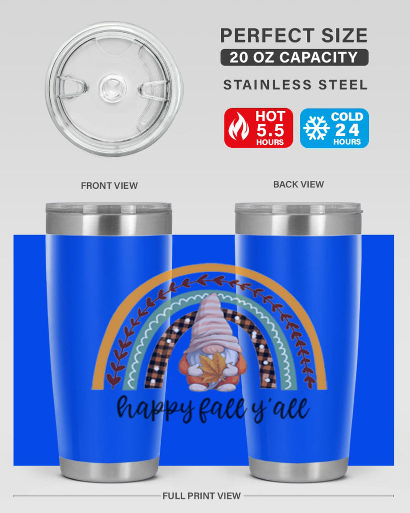 HappyFallYallGnomeRainbow 255#- fall- Tumbler