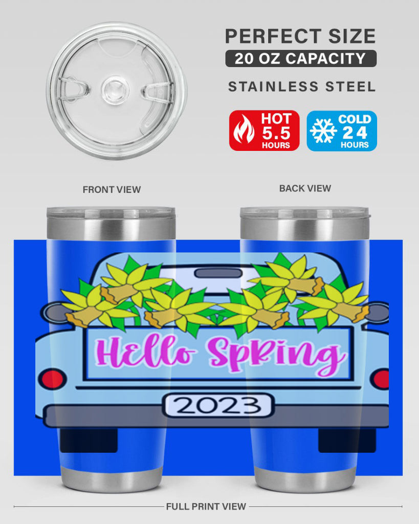 Hello Spring Farm truck with daffodils196#- spring- Tumbler