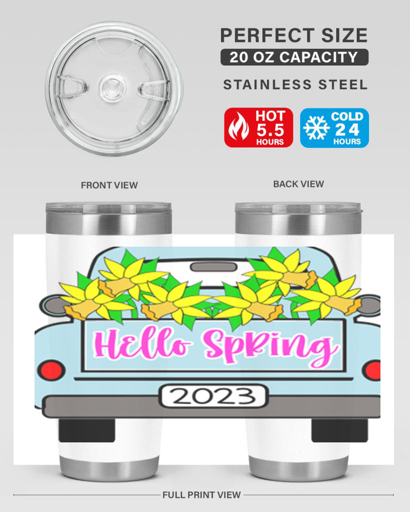 Hello Spring Farm truck with daffodils196#- spring- Tumbler