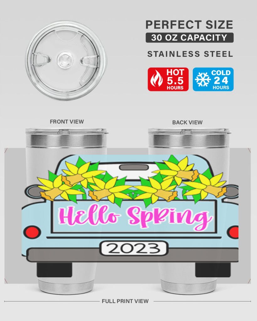 Hello Spring Farm truck with daffodils196#- spring- Tumbler