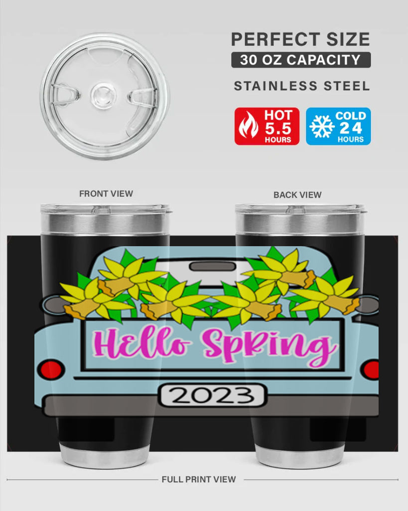 Hello Spring Farm truck with daffodils196#- spring- Tumbler