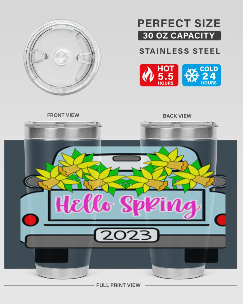Hello Spring Farm truck with daffodils196#- spring- Tumbler