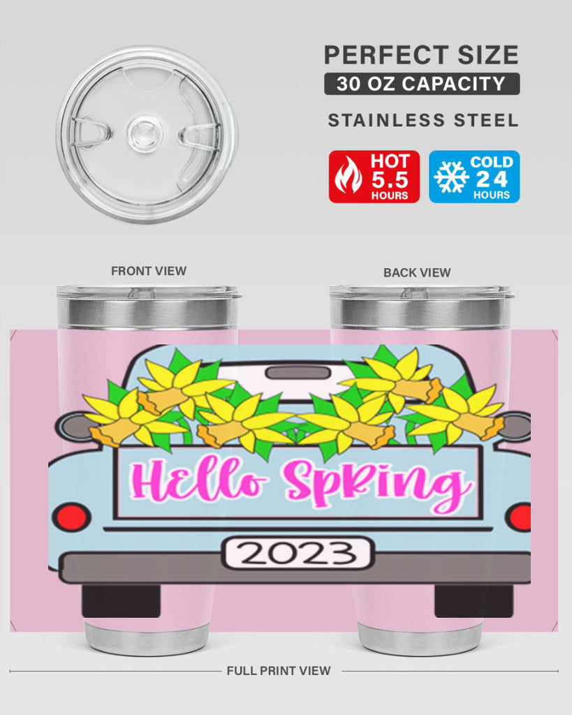 Hello Spring Farm truck with daffodils196#- spring- Tumbler