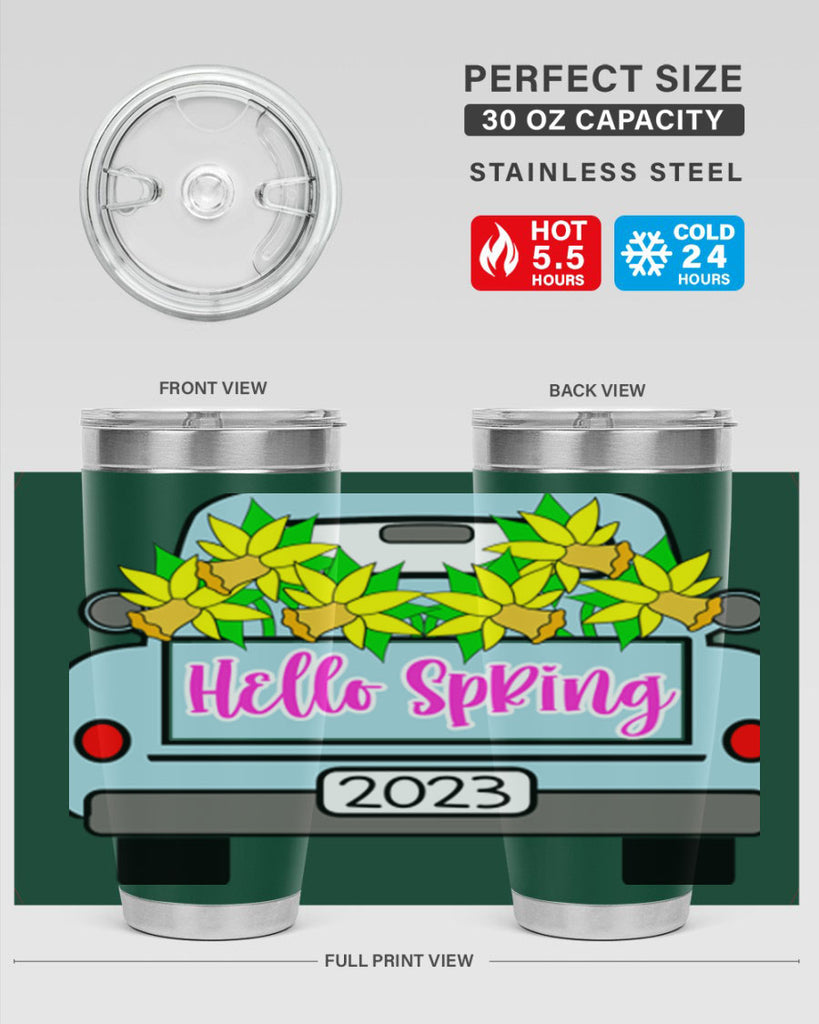Hello Spring Farm truck with daffodils196#- spring- Tumbler