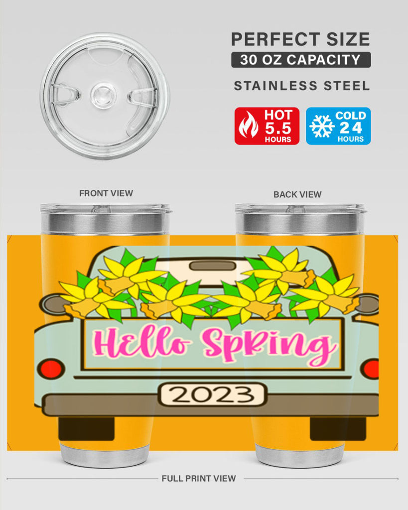 Hello Spring Farm truck with daffodils196#- spring- Tumbler