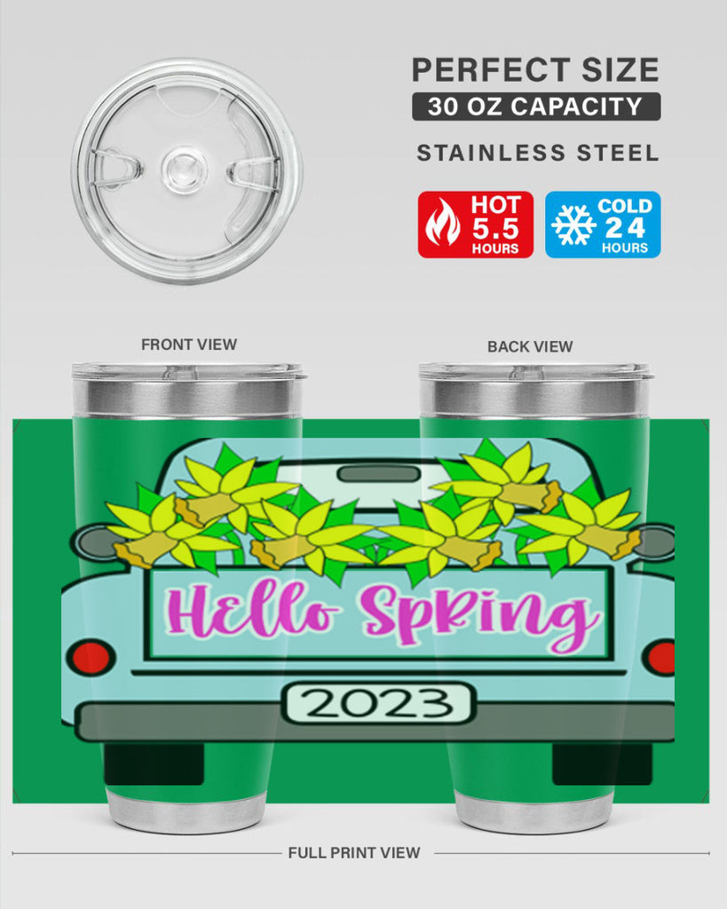 Hello Spring Farm truck with daffodils196#- spring- Tumbler