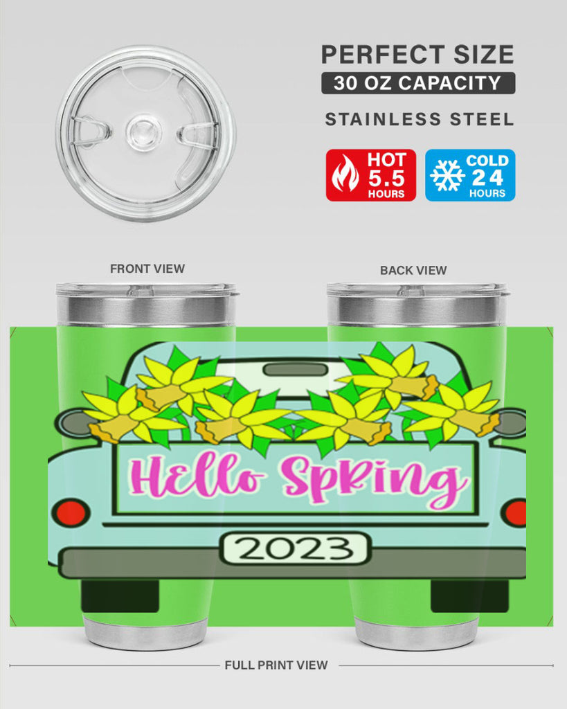 Hello Spring Farm truck with daffodils196#- spring- Tumbler