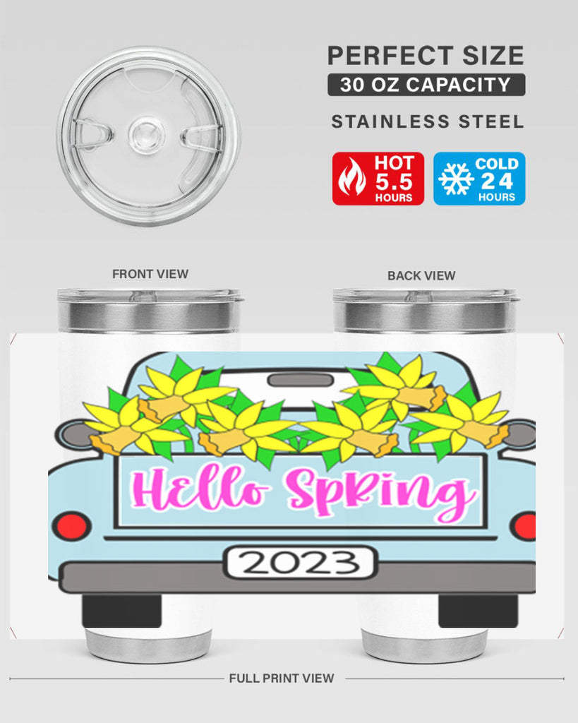 Hello Spring Farm truck with daffodils196#- spring- Tumbler