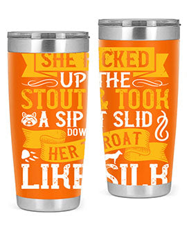 She picked up the stout and took a sip It slid down her throat like silk Style 25#- dog- Tumbler