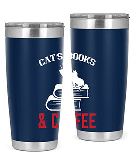 cats book and coffee Style 37#- cat- Tumbler