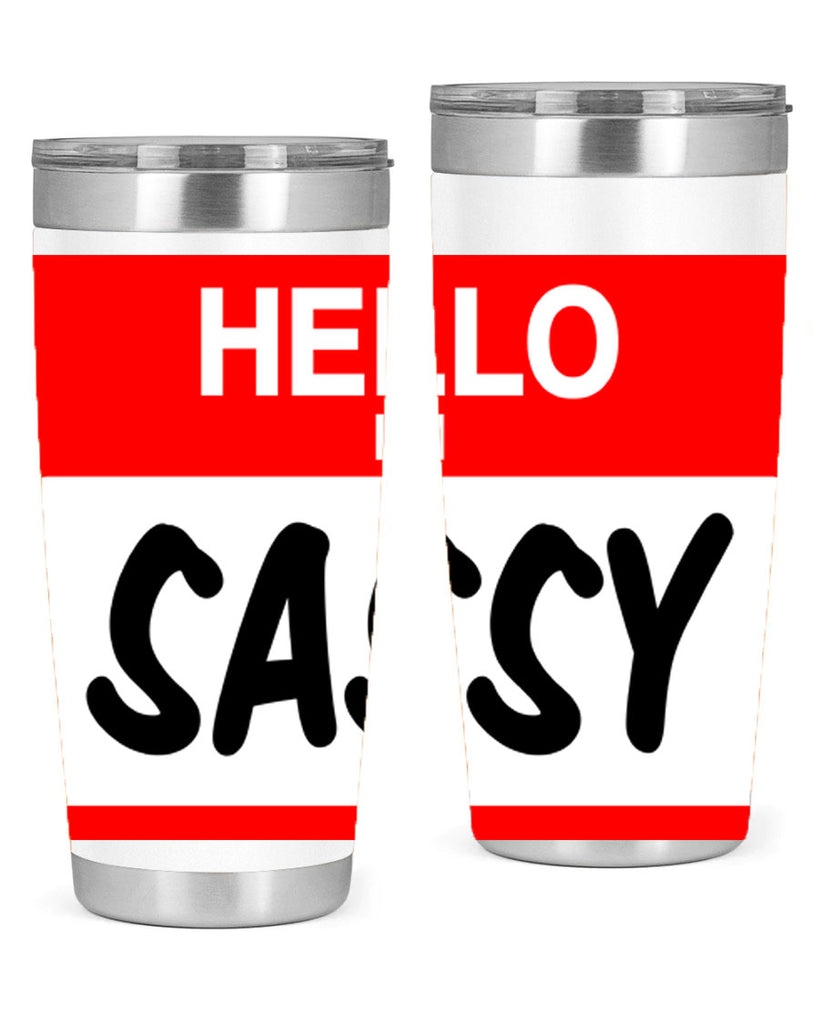 hello im sassy 129#- black words phrases- Cotton Tank
