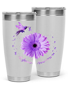 Hummingbird Sunflower Purple Ribbon Alzheimers Awareness 167#- alzheimers- Tumbler