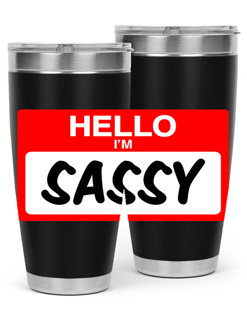 hello im sassy 129#- black words phrases- Cotton Tank